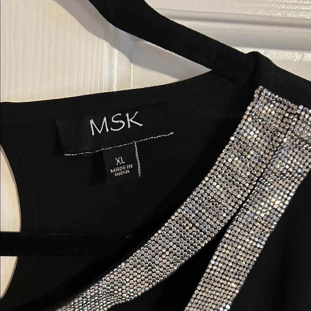 MSK Black Long Sleeve Dress with Silver Sequin Neckline - Picture 2 of 8